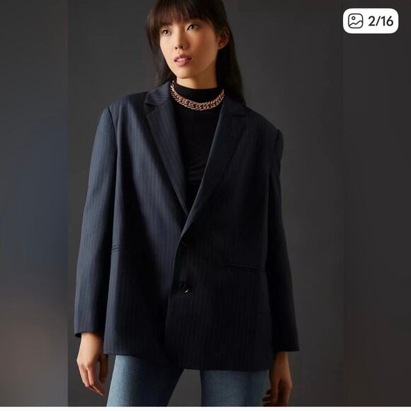 Anthropologie x Mare Mare Oversized Navy Striped Blazer - size Large - Picture 2 of 9